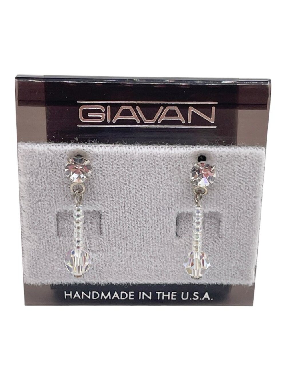 Vintage NOS GIAVAN Crystal Rhinestone Drop Earrings Bridal Prom Silver Tone